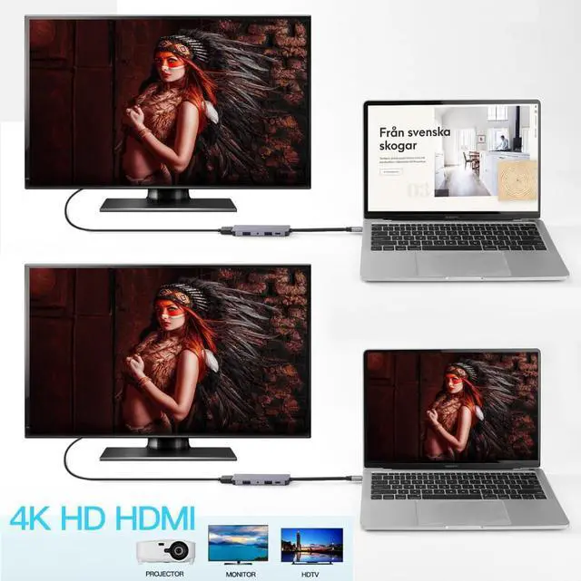 Alt view image 5 of 5 - C HUB, 5-in-1 Type C HUB with 2  3.0 Port,4K ,Audio/Mic Port, C 100W PD Charging Compatible for MacBook/Pro/Air