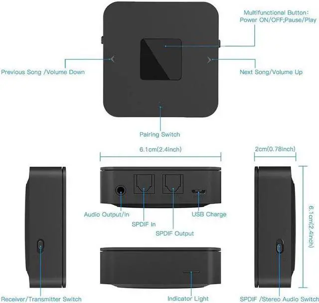 Alt view image 5 of 5 - Bluetooth 5.0 Wireless Transmitter Receiver CSR8670 2 in 1 BT 5.0 Wireless o Adapter 3.5mm SPDIF for Music TV Compute