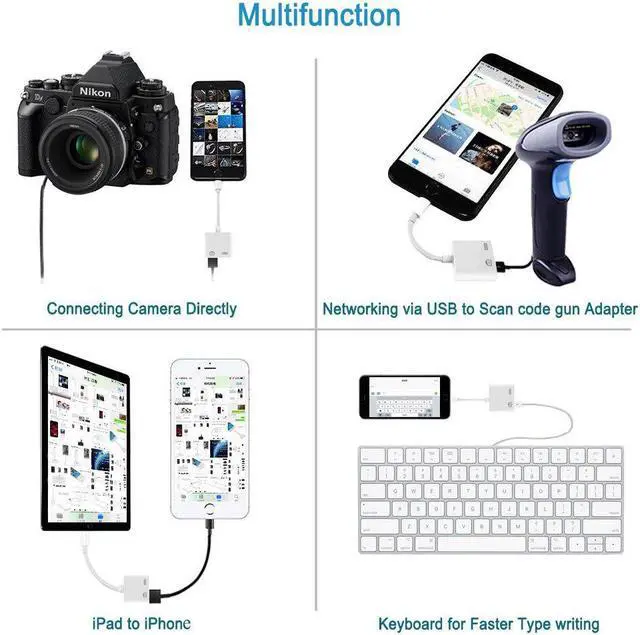 Alt view image 3 of 5 - 2 in 1 OTG Adapter for Lightning to USB 3 Camera Adapter OTG cable  converter for iPhone iPad iPod keyboard iOS 13 connector
