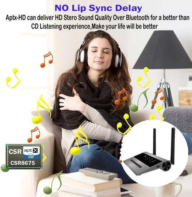 Alt view image 4 of 5 - 80m Long Range Aptx HD LL Bluetooth 5.0 Audio Transmitter Receiver 3.5mm AUX RCA SPDIF Wireless Adapter for Broadcast Car TV PC