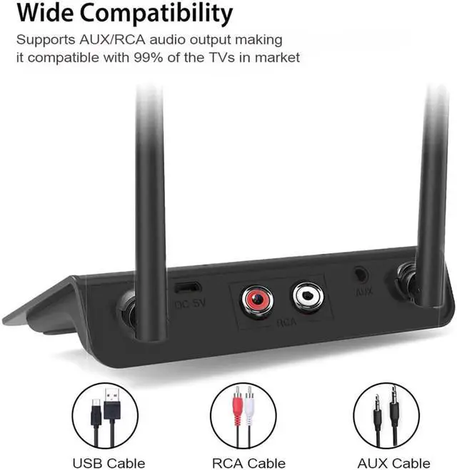 Alt view image 2 of 5 - 80M Bluetooth 5.0 RCA Transmitter Receiver Bypass Aptx LL Music Audio Wireless Adapter 3.5mm AUX Jack For TV PC Car Headphones