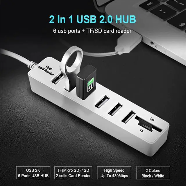 Alt view image 2 of 5 - Hub 3.0 Multi  Splitter 2.0  3.0 Hub 3 / 6 Ports Hab Micro TF/ Card Reader High Speed Computer Accessories For PC