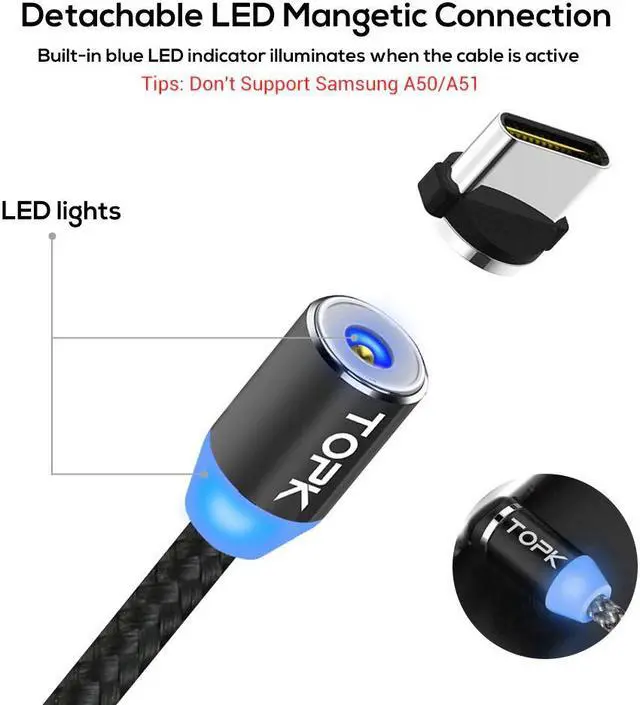 Alt view image 5 of 5 - AM23 LED Magnetic USB Cable,Magnet Charger & USB Type C Cable & Micro USB Cable & Mole Phone Cable foriPhone 11 X 8 7Plus