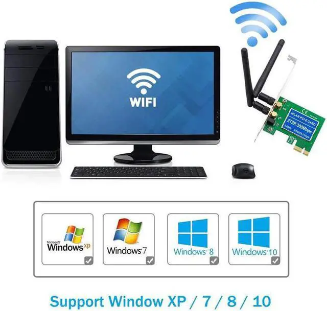 Alt view image 3 of 5 - Card AC 300Mbps Wireless  PCIe Network Adapter Card 5GHz/2.4GHz Dual Band PCI Express Network Card
