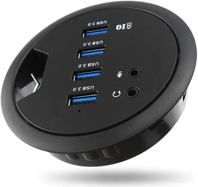 Main image of In Desk 4-Port SuperSpeed USB 3.0 HUB Adapter Fits in a 3inch grommet hole and External Stereo Sound Adapter Combo #LR4
