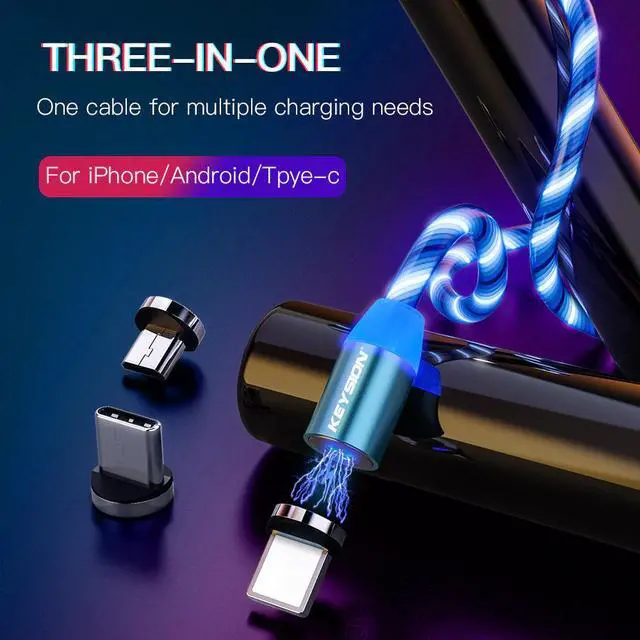 Alt view image 2 of 5 - Magnetic Cable Flowing Light LED Micro USB Cable for  Type C Charging for  for iPhone Magnet Charger Cord