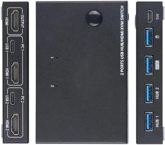Alt view image 5 of 7 - 4 Ports Splitter Box USB 2.0 Accessories Hub Sharing For Computer Metal KVM Switch Plug And Play Stable Displayport VGA