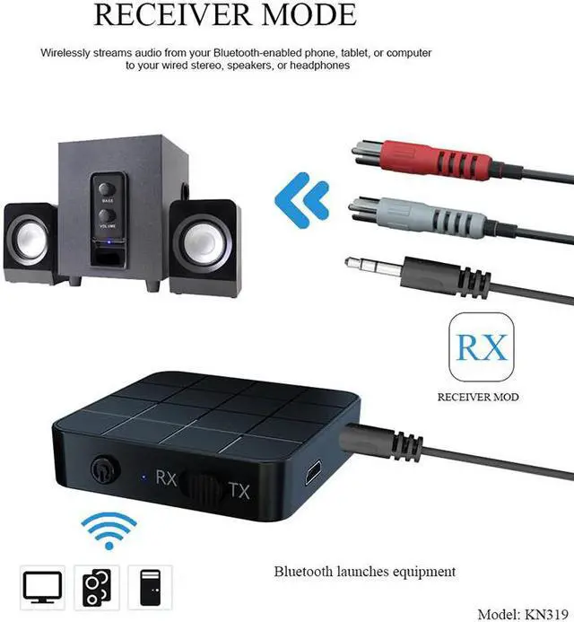 Main image of 5.0 Audio Receiver Transmitter 2 IN 1 3.5mm AUX Jack RCA Stereo Music Wireless Adapter For TV Car Speakers Portable