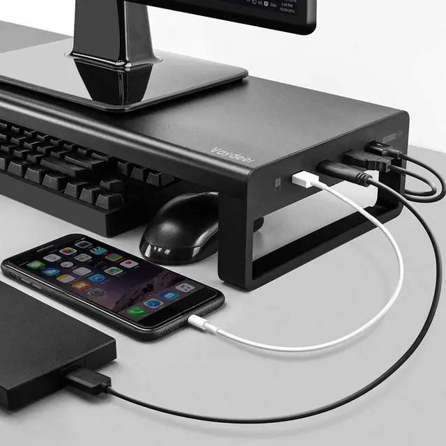 Alt view image 2 of 5 - Alloy Monitor Stand Computer Base Table With 4 Usb 3.0 HUB mole phone wireless charging Laptop Desk Stand