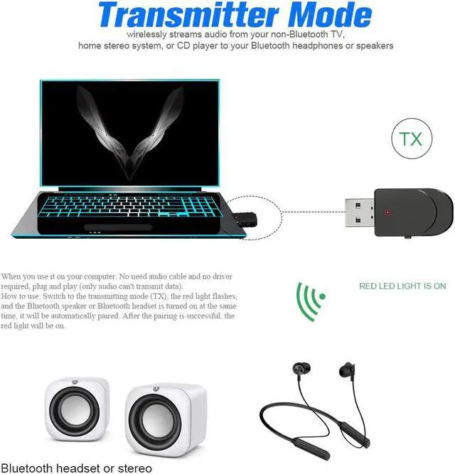 Alt view image 5 of 5 - USB Bluetooth 5.0 Audio Receiver Transmitter PC Tablet Wireless Adapter 3.5mm TV Car Kit Aux Music Receiver 3in1 Dongle