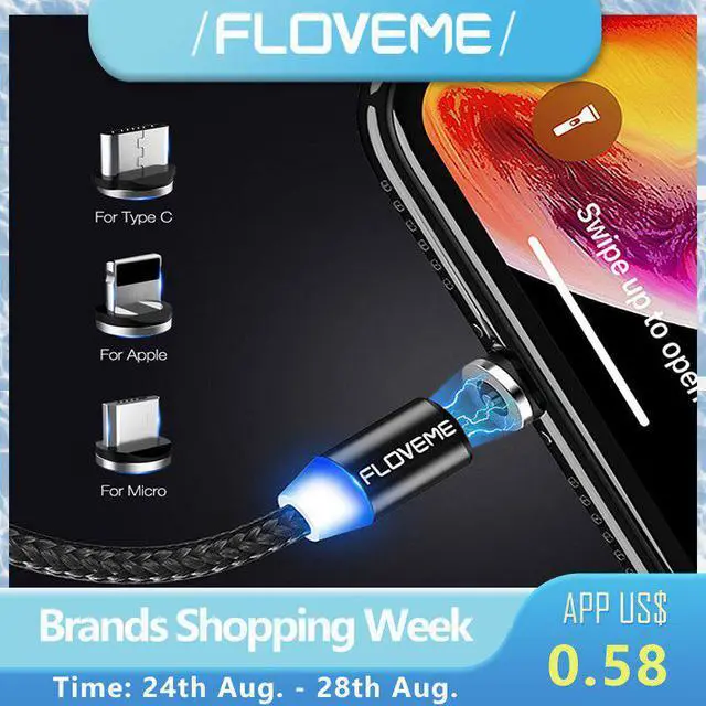 Main image of 1M Magnetic Charge Cable Micro USB Cable For iPhone 11 Pro Max XR Magnet Charger USB Type C Cable LED Charging Wire Cord