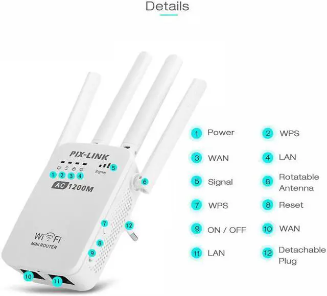 Alt view image 5 of 5 - 1200Mbps Wall Plug Router AC1200 Wireless Wi-Fi AP Wifi Repeater Router Extender Booster 2.4/5GHz Wifi Amplifier Long Range