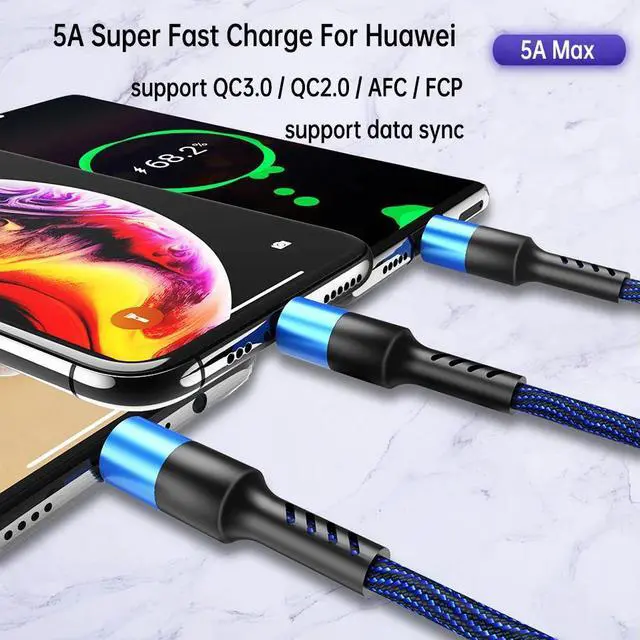 Alt view image 4 of 5 - 5A Super Charge 3 In 1 USB Type C Cable for  S20 Redmi Note 9s  P40 Nintendo Switch Multiple Usb Charger Cable