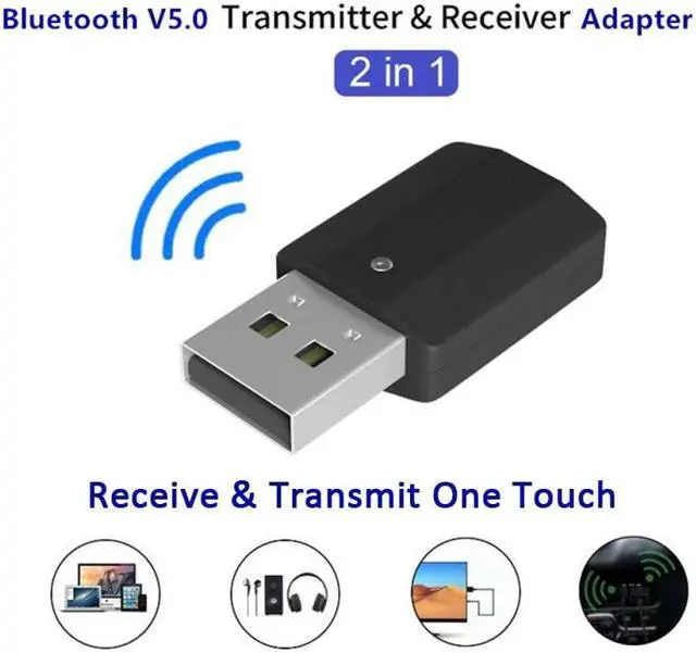 Alt view image 3 of 5 - USB Bluetooth 5.0 Transmitter Receiver 2 In 1 Portable 3.5mm AUX  Adapter For Car TV PC Bluetooth Receiver