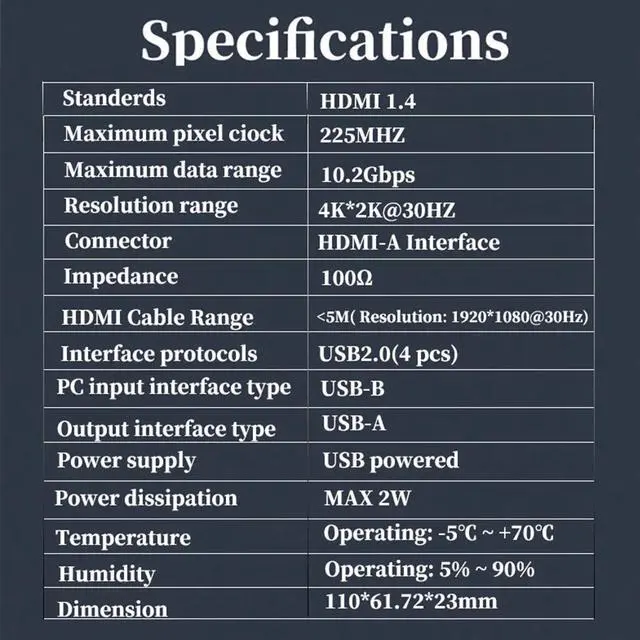 Alt view image 5 of 5 - KVM switch HDMI cable supports USB 2.0 vga splitter box for USB Key keyboard mouse monitor adapter USB printer switch
