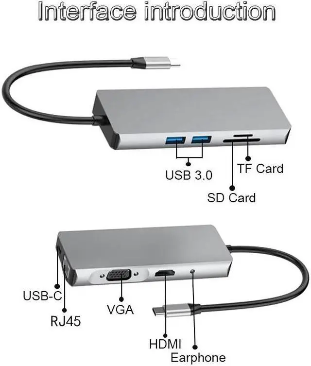 Alt view image 2 of 5 - USB-C HUB Type C HUB to USB 3.0 Thunderbolt 3 3.5mm Audio RJ45 Adapter for MacBook Pro Galaxy S9 USB C HUB