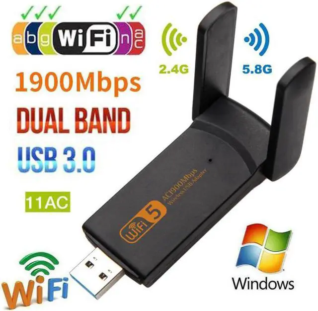 Main image of Wifi Adapter 1200Mbps 1900Mbps Dual Band 2.4Ghz + 5.8Ghz Wi-fi Dongle 802.11AC Network Card USB 2 Antennas Hi-Speed