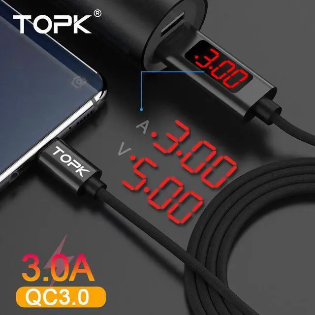 Alt view image 2 of 5 - 3A(Max) Voltage and Current Display USB Type C Cable Nylon Braided QC 3.0 Fast Sync  Cable USB C Type-C Cable