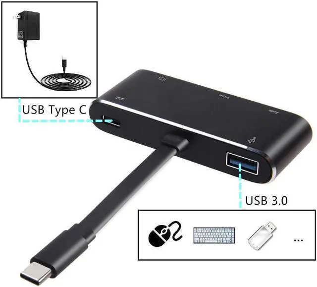 Alt view image 2 of 5 - C  VGA adapter  c hub to 3.0 c charge 3.5mm aux jack cable Multiport converter for Macbook pro dell  p20