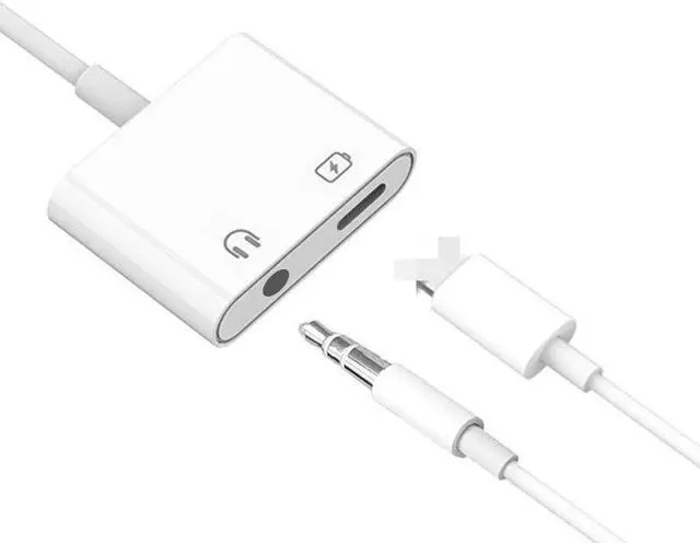 Alt view image 2 of 5 - For iPhone 11 6s 7 8 Plus Aux Jack Headset 2 in 1 Audio Adapter Charging Earphone Cable for Lighting 3.5mm To Headphone Splitter