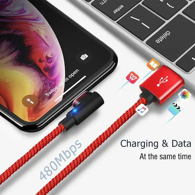 Alt view image 3 of 5 - 2m Magnetic USB Type C Charging Cable 90 Degree Led Micro Usb Cable Magnet for  S20 Ultra Google Pixel 3A 4  Z6 Pro