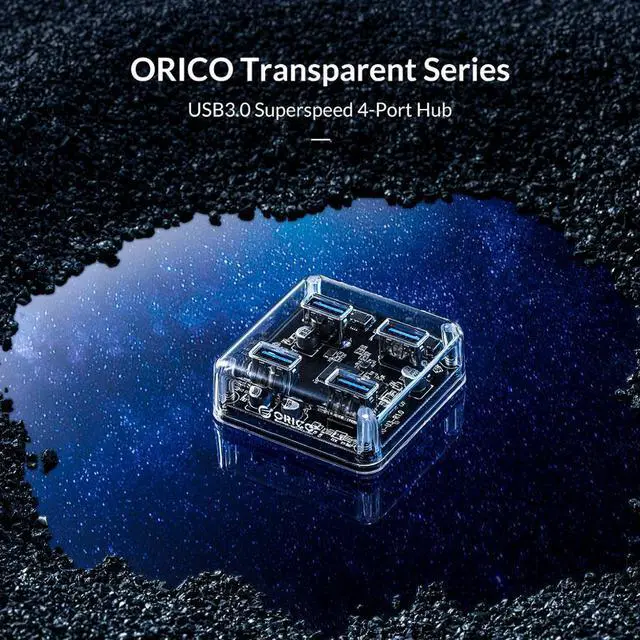 Alt view image 2 of 5 - High Speed Multi 4 Ports USB 3.0 HUB Transparent USB Splitter Adapter with Power Charging Interface for Windows Laptop PC