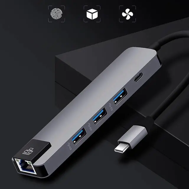 Alt view image 5 of 5 - USB type C Hub 4K USB C a Gigat Ethernet RJ45 LAN Adaptor For PC Usb Hub 3.0 With Power Adapter#T2