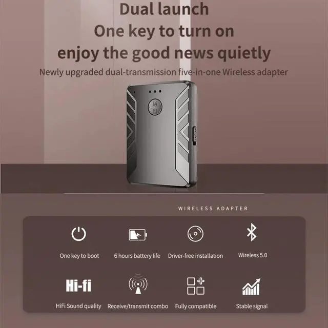 Alt view image 5 of 5 - 2 in 1 Bluetooth 5.0 Audio Receiver Transmitter 3.5mm AUX Jack Handsfree Wireless Music Adapter for Car Headphones Speaker