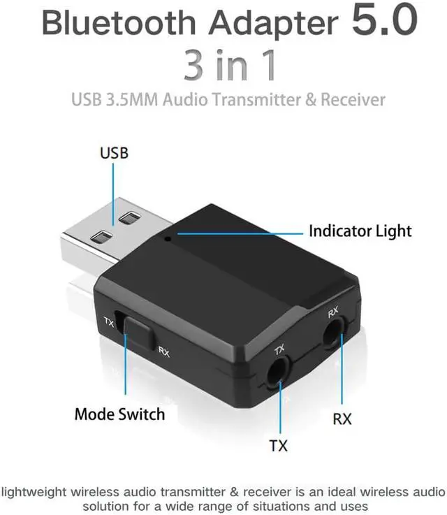 Alt view image 4 of 5 - 3 IN 1 Bluetooth Transmitter Receiver Wireless Bluetooth 5.0 Adapter Mini 3.5mm AUX Stereo For Car Music For TV Newest
