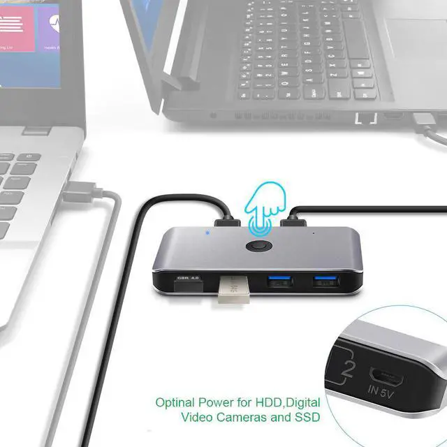 Alt view image 2 of 5 - USB KVM Switch Box USB 3.0 2.0 Switcher 2 Port PCs Sharing 4 Devices for Keyboard Mouse Printer Monitor with 2 Cables