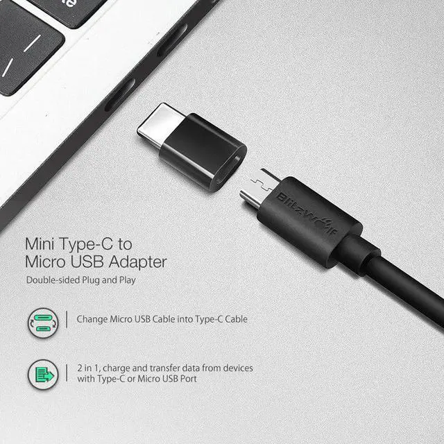 Alt view image 2 of 5 - BW-MT1 2 in 1 Micro USB Fast Charging  Cable With Type C Adapter For Android Phone Tablet for Mole Phone