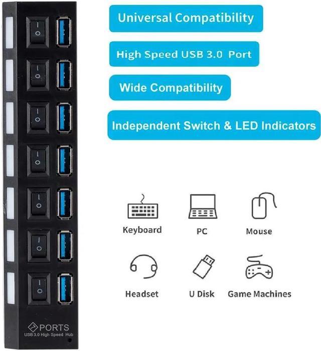 Alt view image 5 of 5 - USB Hub 3.0 USB Splitter USB 3.0 Hub Adapter Portable USB3.0 7 Ports HUB With ON/OFF Switch For PC Computer Accessories