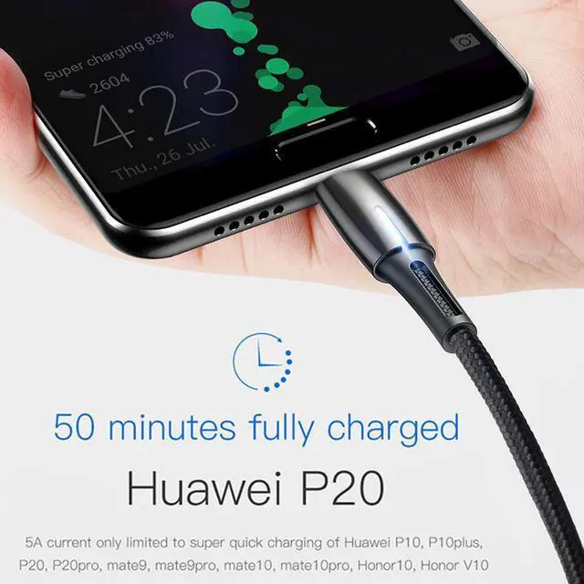 Alt view image 3 of 5 - 5A USB Type C Cable for  Mate 30 Pro P30 Supercharge USB C Quick Charge 3.0 Fast Charging Cable LED Type USB-C Wire