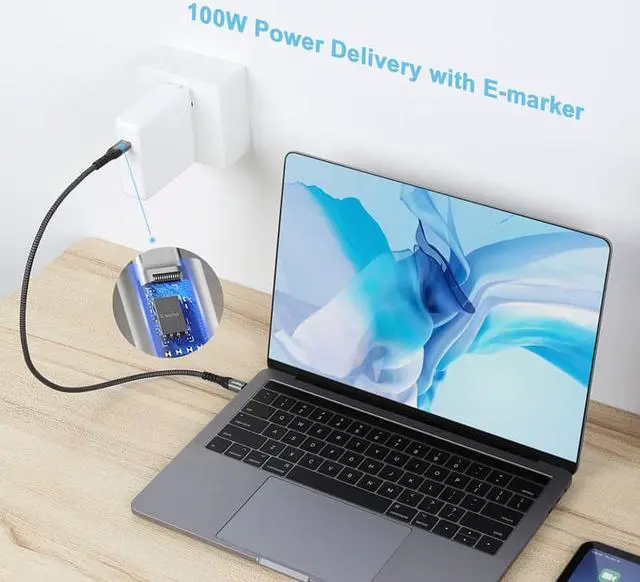 Alt view image 2 of 5 - 100W USB Type C to USB C 3.1Cable for  Type-C PD Fast Quick Charge 3.0 USB-C Cable for MacBook  10Gbps USBC