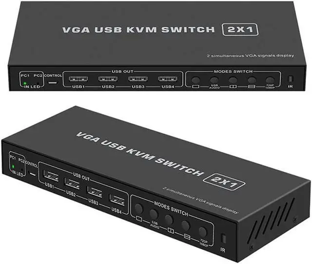 Alt view image 3 of 5 - VGA KVM Switcher 2X1 with VGA Multi-viewer function with audio in&out VGA Multiviewer KVM Switch with Remote