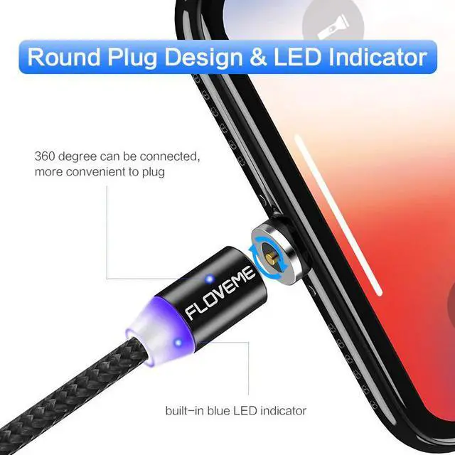 Alt view image 4 of 5 - 1M Magnetic Charge Cable Micro USB Cable For iPhone 11 Pro Max XR Magnet Charger USB Type C Cable LED Charging Wire Cord
