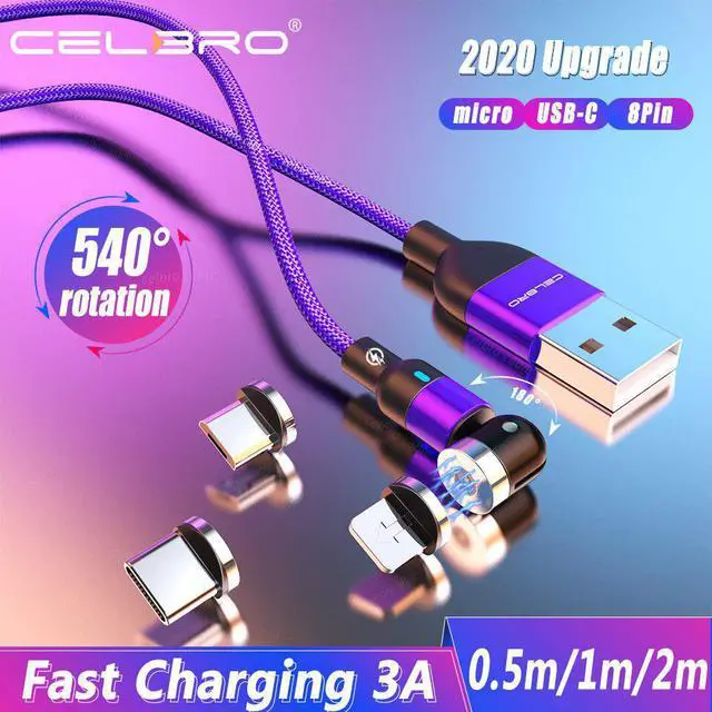 Main image of Fast Charger Usb Cable 3 Em 1 Type C Magnetic Magnetico Charge Cabel Micro Usb For  A50 A70  9 360°+180°Roating A51
