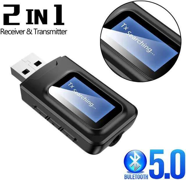 Main image of 2In1 USB Bluetooth 5.0 Audio Receiver Transmitter for TV Speaker Car PC 3.5mm Jack Stereo AUX Wireless Adapter with LCD Display