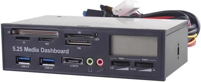 Alt view image 3 of 5 - Panel 5.25 inch USB 3.0 Hub Multi in 1 Card Reader Fan Temperature Controller CPU LCD Display Front Dashboard ESATA Audio