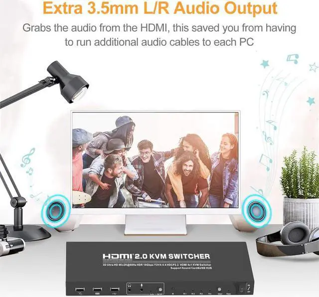 Alt view image 5 of 5 - 2020 Best 4K@60Hz 4 Port  KVM Switch 4K USB  KVM Switcher 2 Port KVM Switch USB RGB 4:4:4  USB Switch for PC laptop