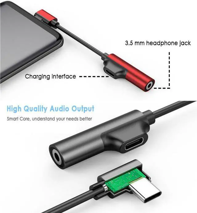 Alt view image 3 of 5 - 2 In 1 USB C Audio Cable Type C 3.5mm Earphone Connector Fast Headphone Jack Splitter Charging Audio Adapter For