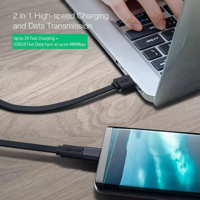 Alt view image 2 of 5 - BW-MT2 2 in 1 Micro USB Flat Fast Charging  Cable With Type C Adapter For  For Mole Phone