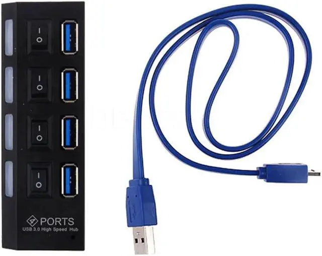 Alt view image 5 of 5 - Fast Speed Compact 4 Ports USB 3.0 HUB With On/Off Switch Multifunction For Desktop Laptop USB Devices With USB Cable