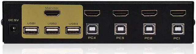 Alt view image 5 of 5 - 4 Port  Kvm Switch USB Auto Hd  4 in 1out Switch Monitor Keyboard Mouse Sharer With Power Supply Send Cables FJ-401HUA