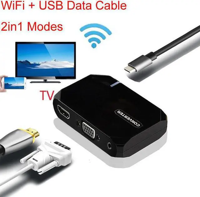Alt view image 2 of 5 - Wifi USB  Cable 2in1 VGA HDMI Adapter Display Airplay Phone to TV HDTV For iPhone XR   P30 iOS Android