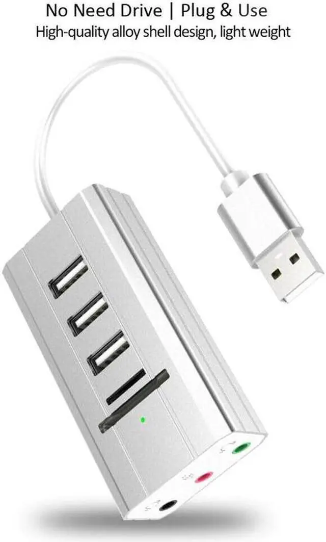 Alt view image 4 of 5 - 3 USB Hub External Sound Card AUX Microphone Headset Adapter TF  for Laptop PC-SCLL