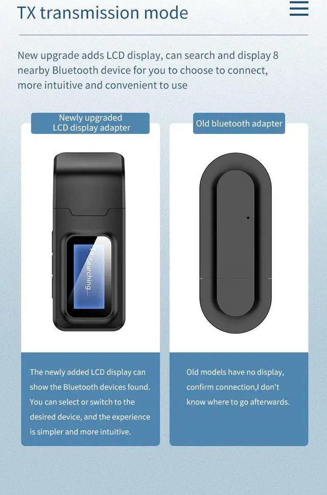 Alt view image 2 of 5 - 2 In 1 USB Bluetooth 5.0 Audio Transmitter Receiver Upgraded LCD Wireless Adapter For Headphone PC Computer HIFI Sound Quality