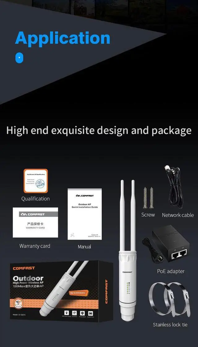Alt view image 4 of 5 - 1200Mbps Dual Band Gigabit 5G Outdoor AP 2*5dBi Antenna WiFi Cover Base Station Router WiFi Signal Hotspot Amplifier Repeater AP
