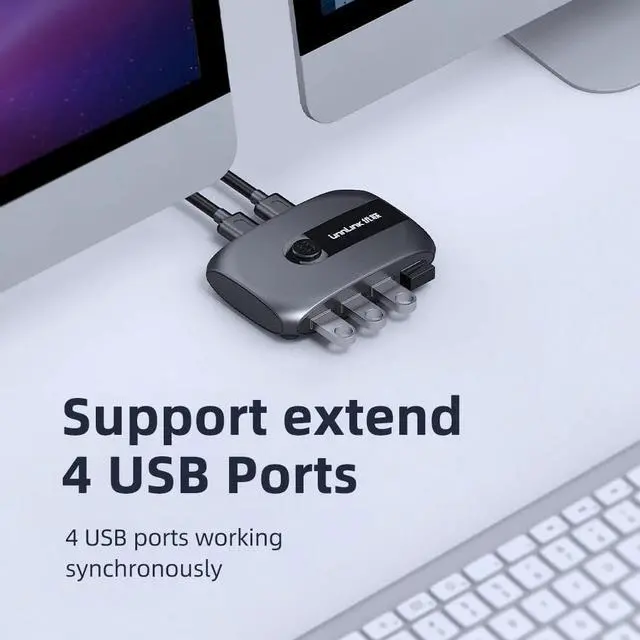 Alt view image 5 of 5 - 2 Ports KVM USB Switch with Extender USB 2.0 X4 Keyboard Mouse Printer U Disk for 2 PCs Computers Laptops USB Switch Box