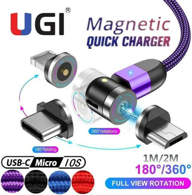 Main image of 1M/2M Magnetic Cable Fast Charge 540° 180°/360° Rotating Cord For Lighting Port Micro USB Type C USB C Android Tablet laptop